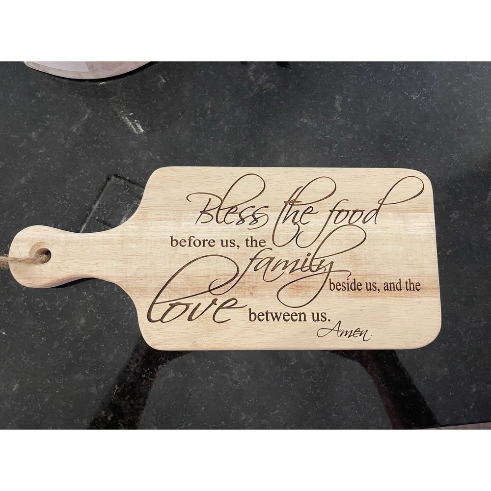 Unbranded Wood Paddle Cutting Board Bless The Food Religious Decor 13 x 5.5